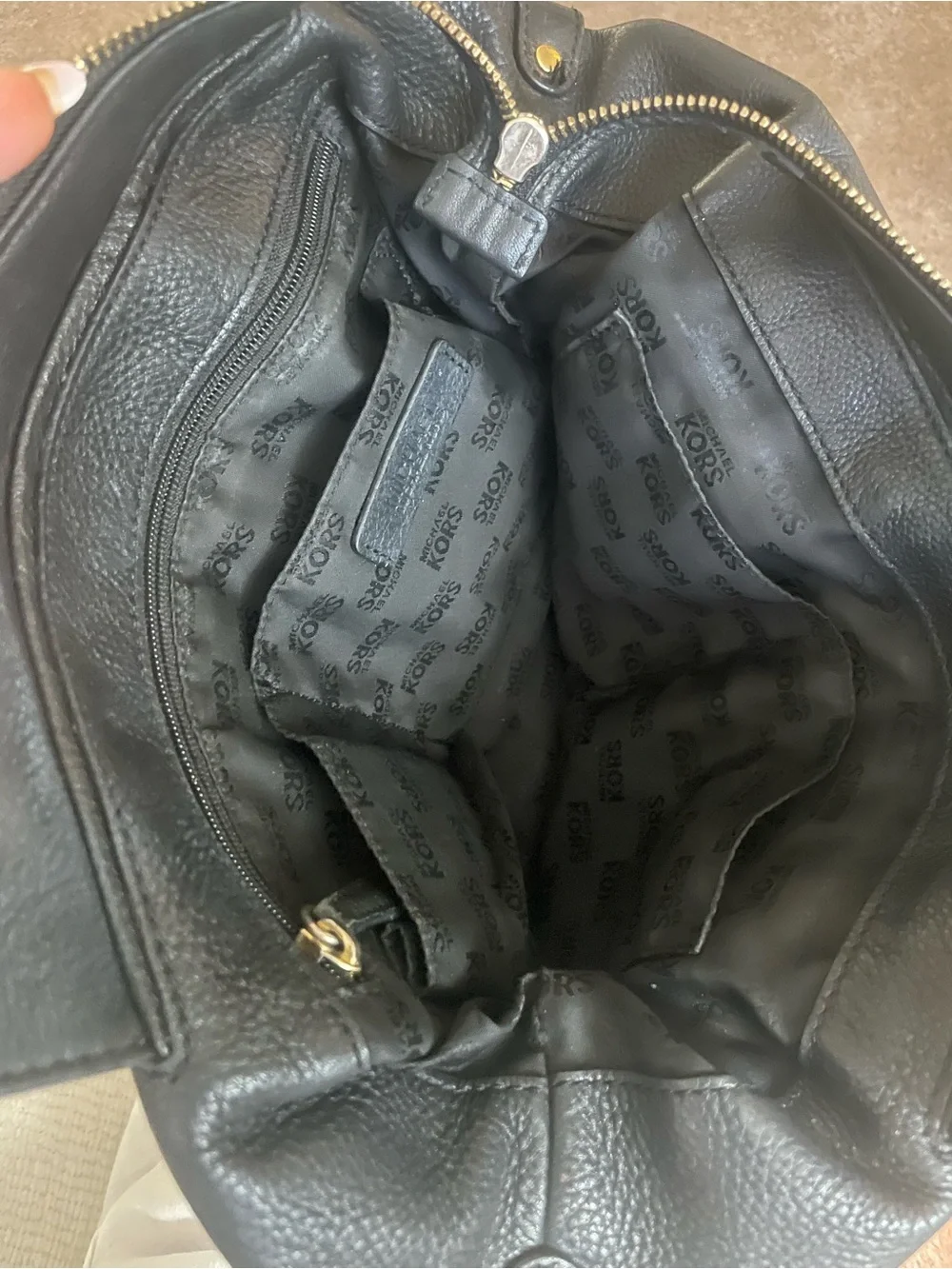 Michael Kors Black Pebbled Leather Satchel with Gold-Tone Accents